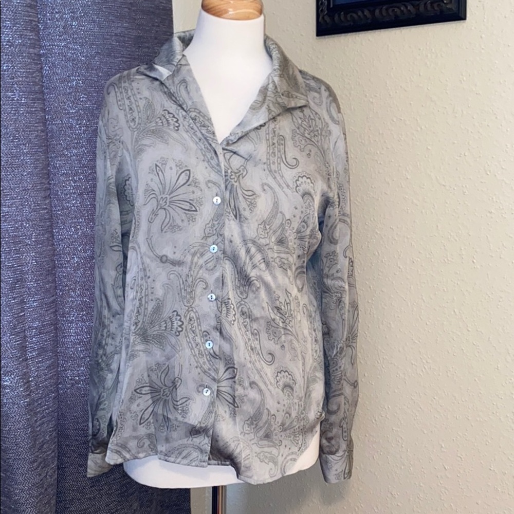 Women’s Gray Talbots Petites Long Sleeves Blouse